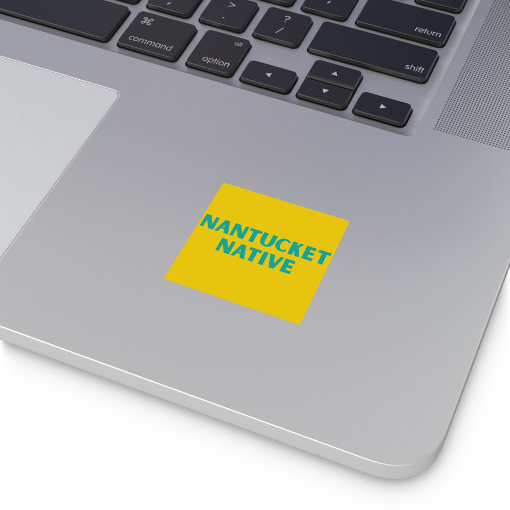 Nantucket Native Square Sticker — Bold Yellow/Teal Outdoor Decal