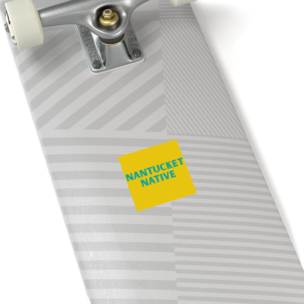 Nantucket Native Square Sticker — Bold Yellow/Teal Outdoor Decal