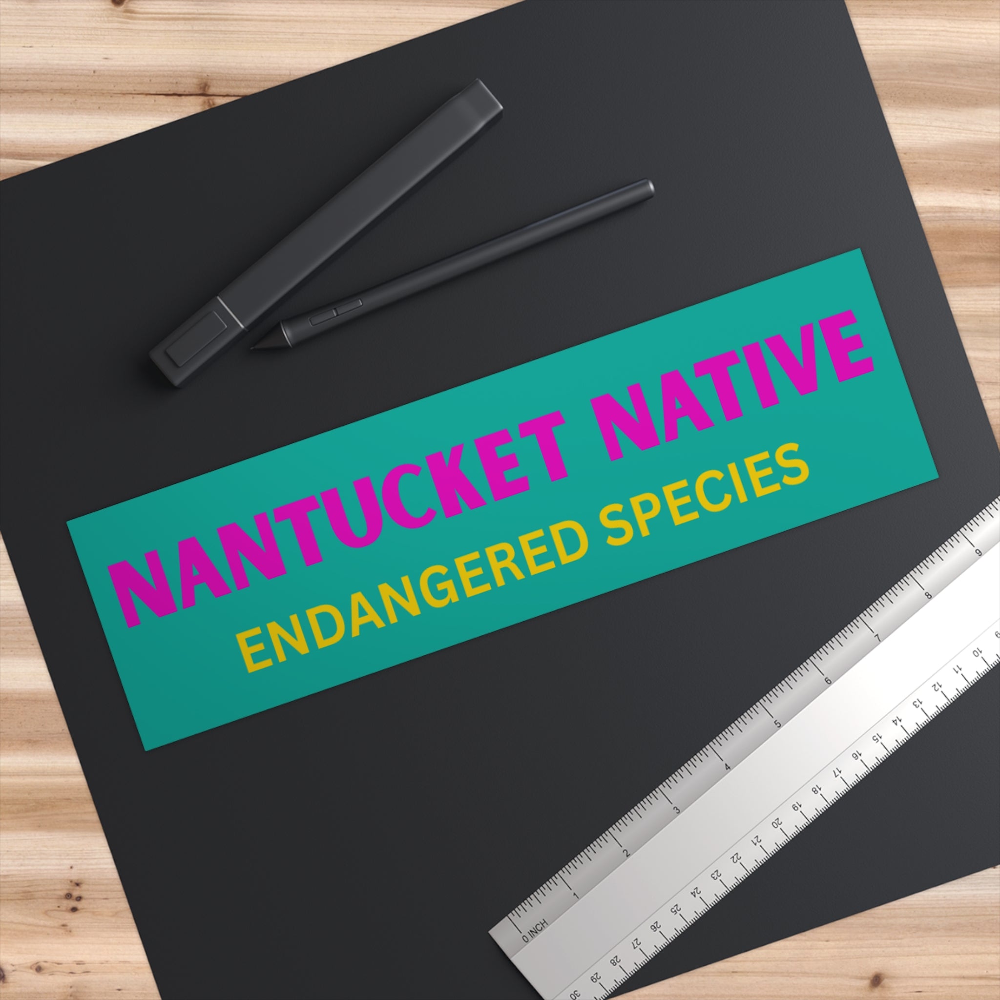 Bumper Sticker - "Nantucket Native: Endangered Species" Bright Teal Vinyl Decal