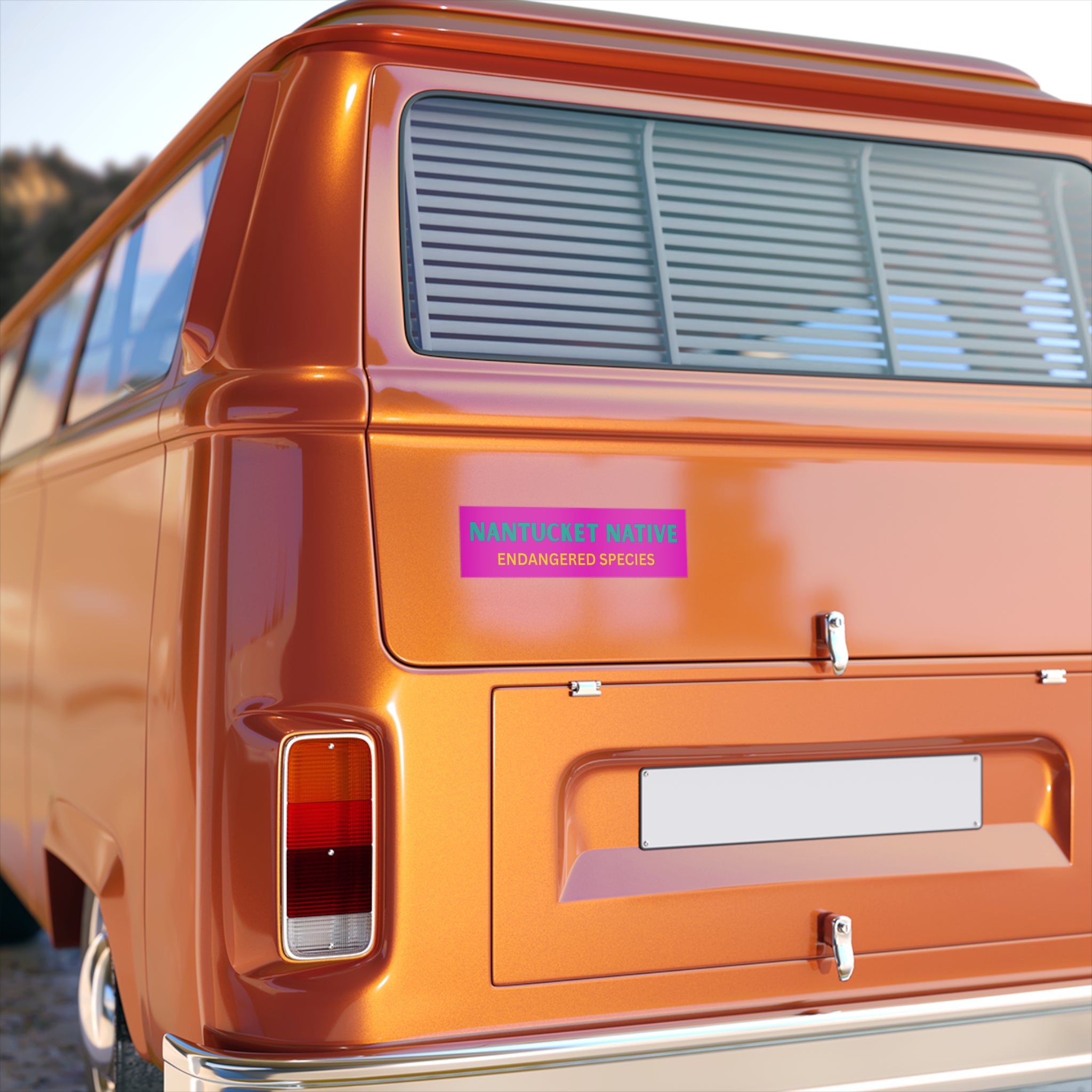 Bumper Sticker — “Nantucket Native: Endangered Species” Bright Pink Vinyl Decal