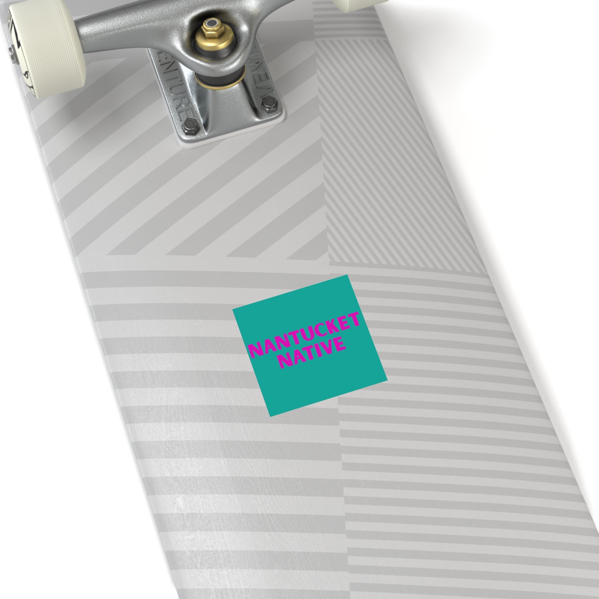 Nantucket Native Square Sticker — Teal Background with Pink Text (Indoor/Outdoor)